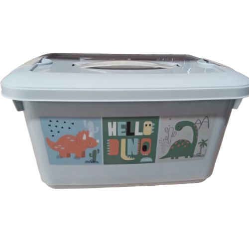 CAIXA ORGANIZADORA DECORADA DINO COM ALÇA PLASÚTIL 5,20L