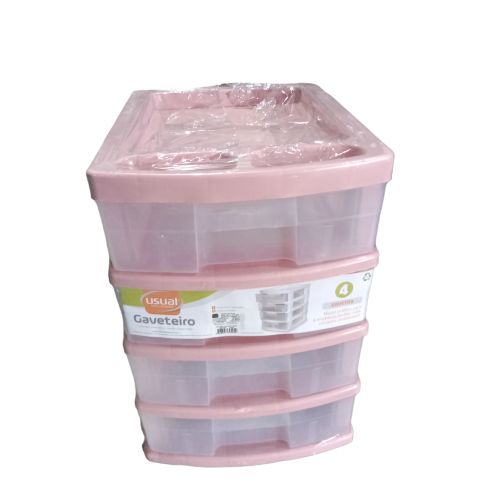 GAVETEIRO USUAL 4 GAVETAS ROSA, BAIXO