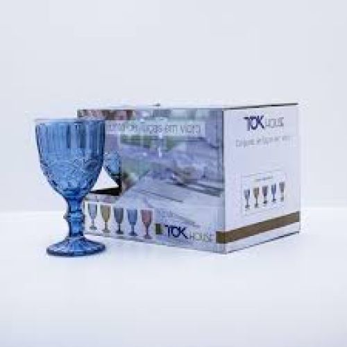 CONJUNTO DE TAÇAS 6 UND EM VIDRO INDIA AZUL TOK HOUSE