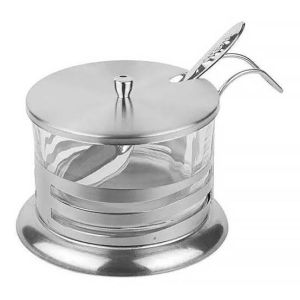 AÇUCAREIRO DE VIDRO E INOX COM COLHER FRATELLI