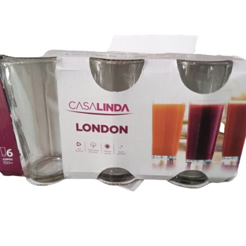JOGO DE 6 COPOS VIDRO LONDON 250ML CASA LINDA