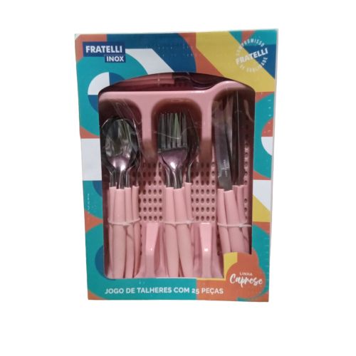 JOGO DE TALHERES 25 PÇS CAPRESE ROSA SOFT FRATELLI