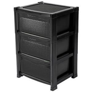 GAVETEIRO RATAN 3 GAVETAS PRETO TOPPLAST