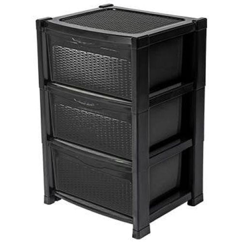 GAVETEIRO RATAN 3 GAVETAS PRETO TOPPLAST