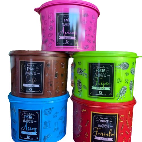 JOGO DE POTES COM 5 UNIDADES DEC. COLORIDO QUALYPLAS