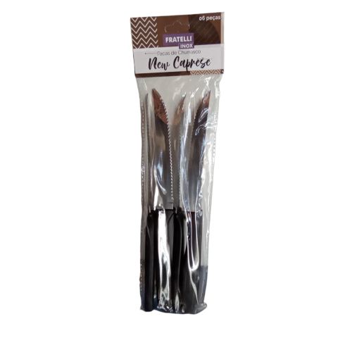FACA DE CHURRASCO NEW CAPRESE PRETO 06PCS FRATELLI