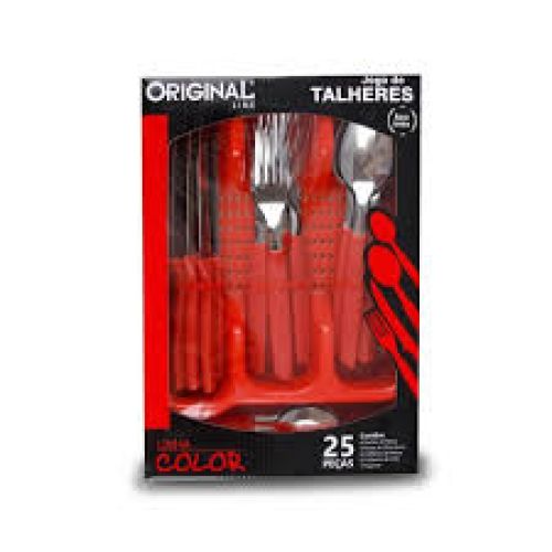JOGO DE TALHERES COLOR 25 PÇS COM PORTA TALHER ORIGINAL VERMELHO