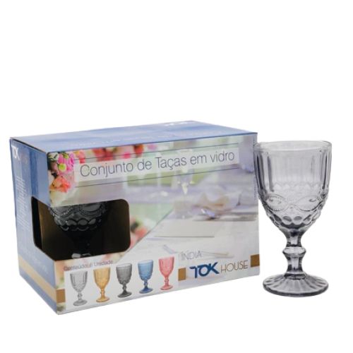 CONJUNTO DE TAÇAS 6 UND EM VIDRO INDIA PRETO TOK HOUSE