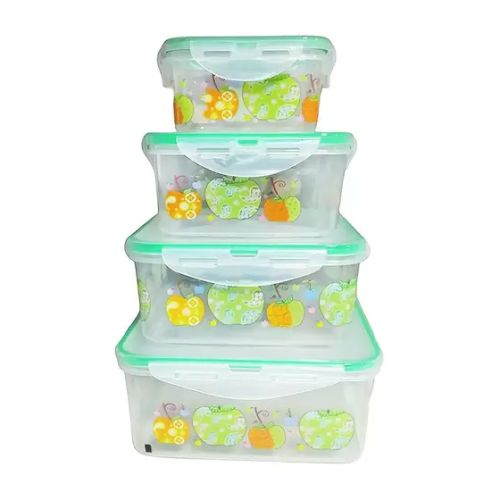 CONJUNTO DE POTES QUADRADOS 04 PÇS DECORADO COM TRAVA SILI