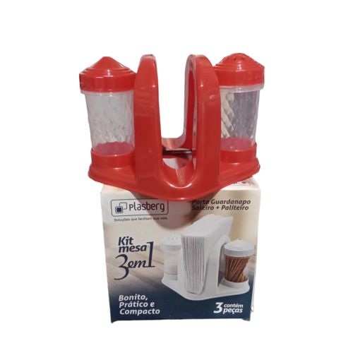 Kit mesa 3 em 1 porta guardanapo vermelho