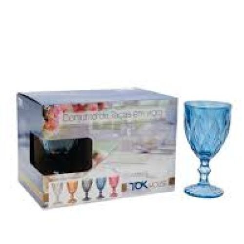CONJUNTO DE TAÇAS 6 UND EM VIDRO DIAMANTE AZUL TOK HOUSE