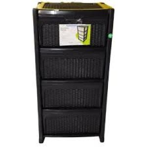 GAVETEIRO RATAN 4 GAVETAS PRETO TOPPLAST