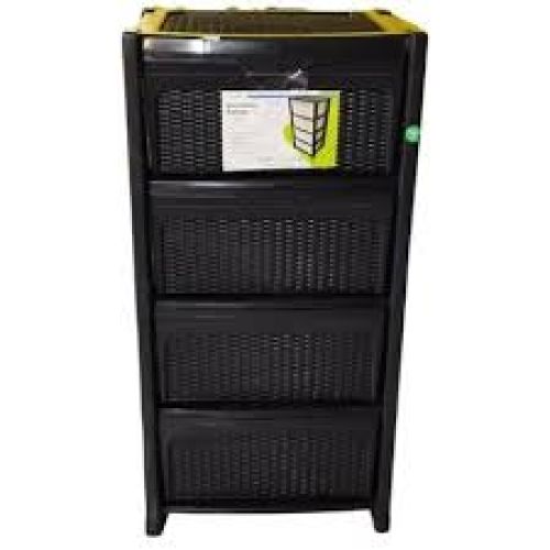 GAVETEIRO RATAN 4 GAVETAS PRETO TOPPLAST