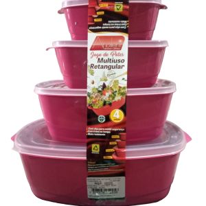 JOGO MULTI USO RETANGULAR 4 PEÇAS VERMELHO ECO ANALENI