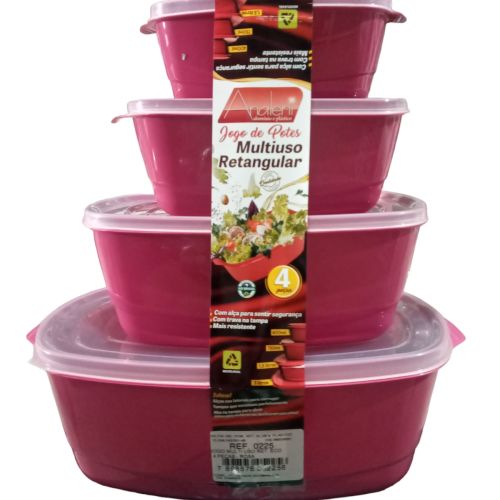 JOGO MULTI USO RETANGULAR 4 PEÇAS VERMELHO ECO ANALENI