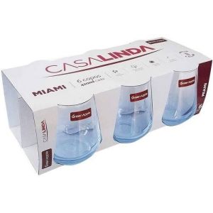 JOGO DE 6 COPOS VIDRO MIAMI AZUL 420ML CASA LINDA
