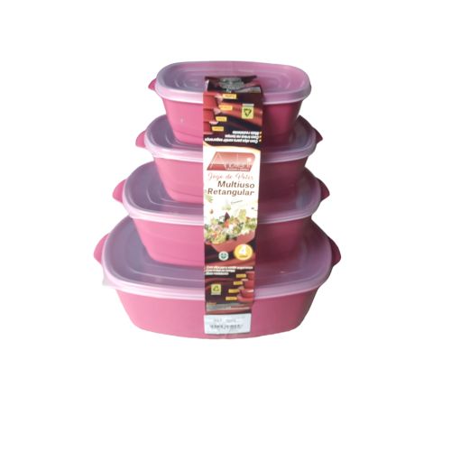 JOGO MULTI USO RETANGULAR 4 PEÇAS ROSA ECO ANALENI