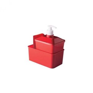 KIT PORTA DETERGENTE QUADRADO COM RODINHO PLASÚTIL VERMELHO A3